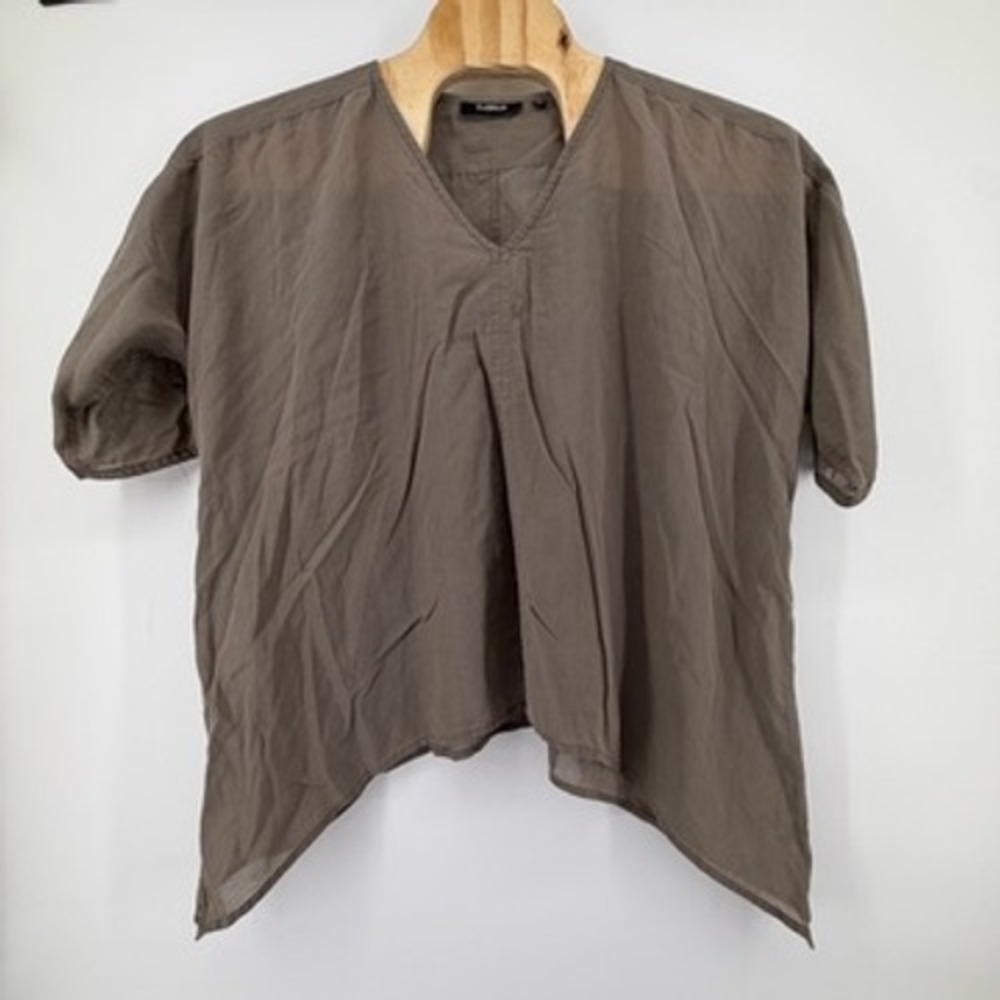 Threads‎ by Saks Fifth Avenue Women's XL Brown Silk Cotton V Neck Tunic Top